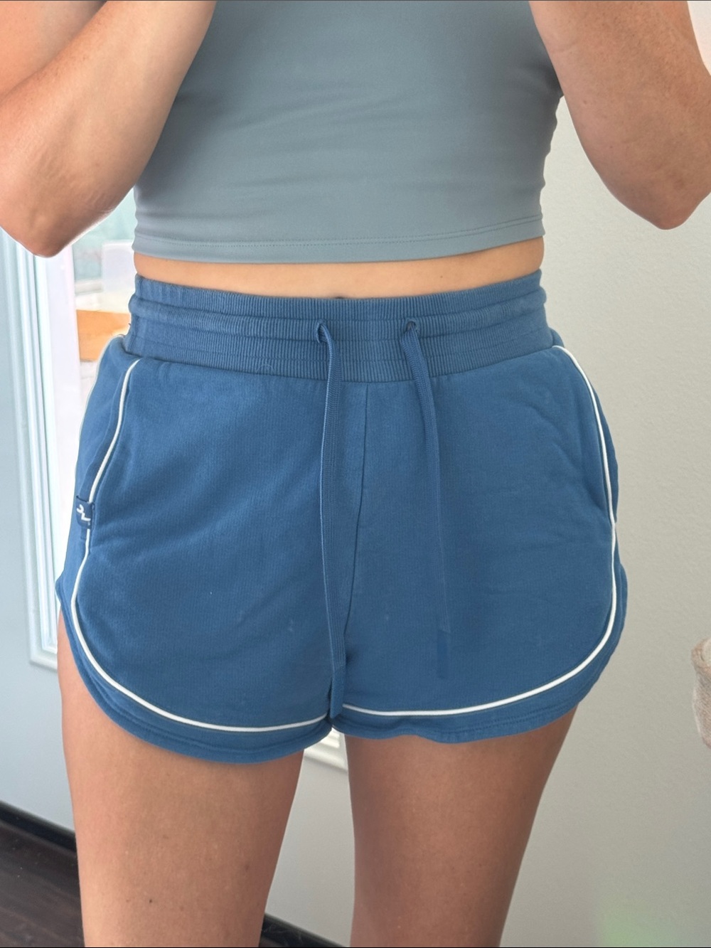 Joy Lab Classic Blue White Trim Women's Knit Drawstring Shorts